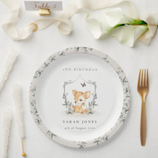 Elegantes Baby Deer Blumengebirge Wappen jeden Geb Pappteller
