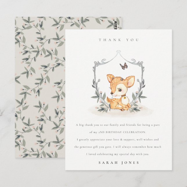 Elegantes Baby Deer Blumengebirge Wappen jeden Geb Postkarte (Vorne/Hinten)