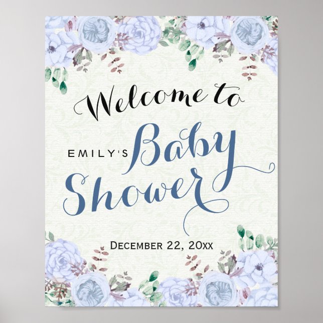 Elegantes Baby-Duschbad Aquarell Begrüßungszeichen Poster (Vorne)