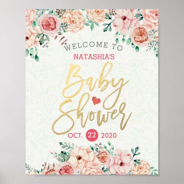 Elegantes Baby-Duschbad Aquarell Begrüßungszeichen Poster (Vorne)