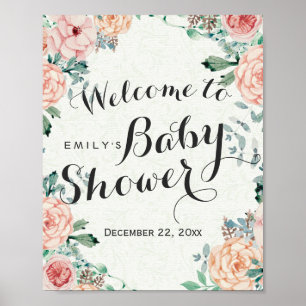 Elegantes Baby-Duschbad Aquarell Begrüßungszeichen Poster