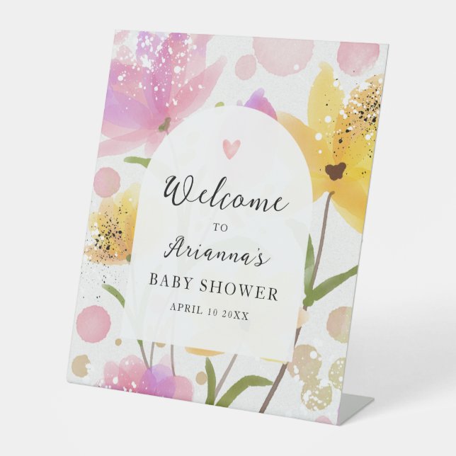Elegantes Baby-Duschbad Aquarell Begrüßungszeichen Sockelschild (Vorderseite)