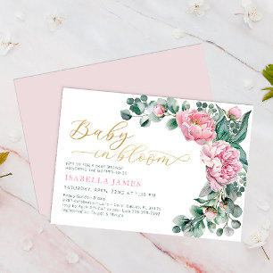 Elegantes Baby in Bloom Pink Gold Girl Babydusche Einladung