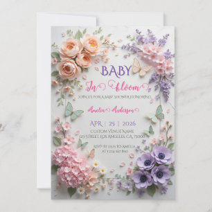 Elegantes Baby in Blüten Florale Schmetterlinge Pa Einladung