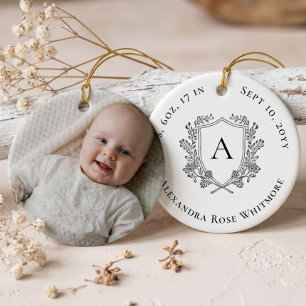 Elegantes Baby-Monogramm-Geburtsstatistik-Foto-And Keramik Ornament