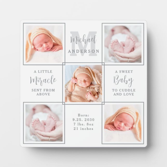 Elegantes Baby Neugeborene Personalisiert 5 Foto C Fotoplatte (Vorderseite)