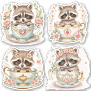 Elegantes Baby-Waschenbärchen in Teetasse - Floral Aufkleber