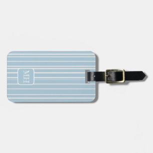 Elegantes Babyblau gestreift mit Monogramm Gepäckanhänger