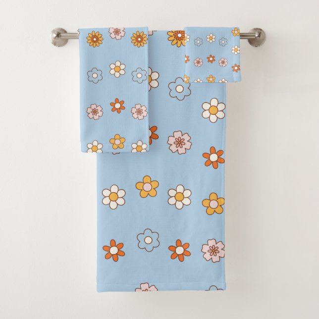 Elegantes Babyblau und gelbes süßes Blumenmuster Badhandtuch Set (Insitu)