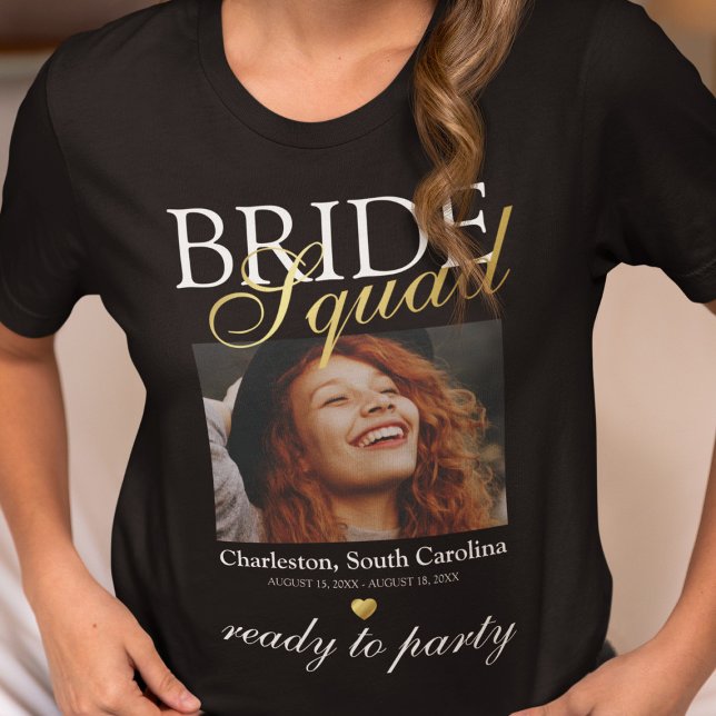 Elegantes Bachelorette Bride Squad Foto T-Shirt (Von Creator hochgeladen)