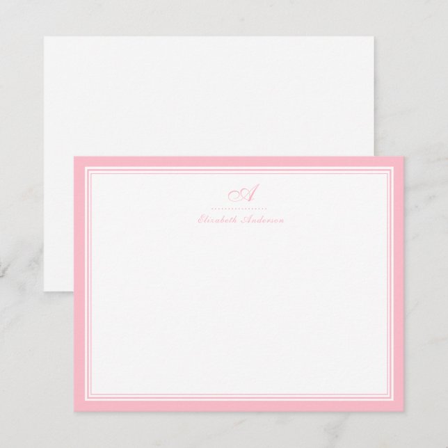 Elegantes Ballet Pink Monogram Korrespondenz Mitteilungskarte (Vorne/Hinten)