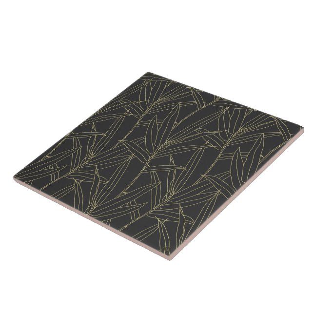 Elegantes Bambusfolien goldene Striche Design Fliese (Seite)