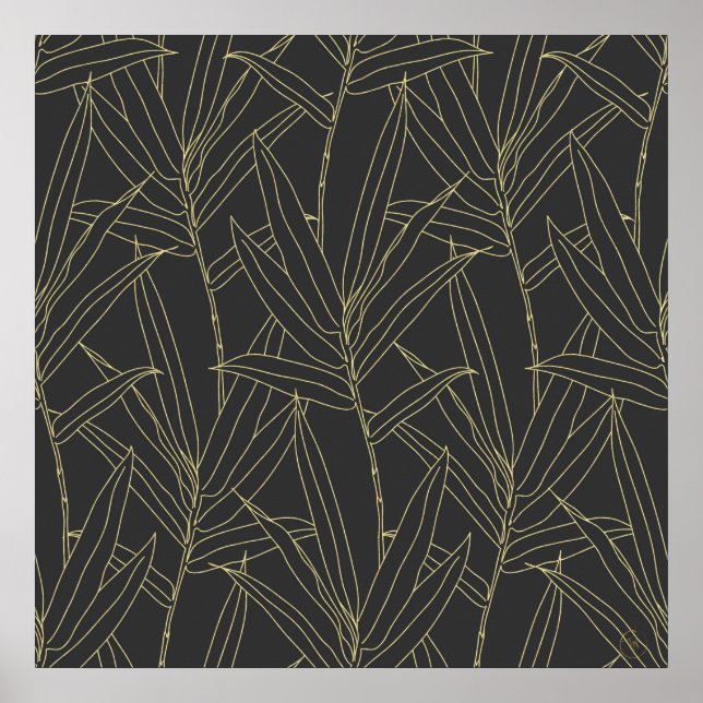 Elegantes Bambusfolien goldene Striche Design Poster (Vorne)