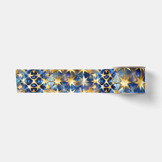 Elegantes Band aus Blue und Gold Stars Satinband (Vorderseite)