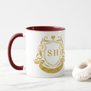 Elegantes Bandwappen und goldenes Initialenmonogra Tasse