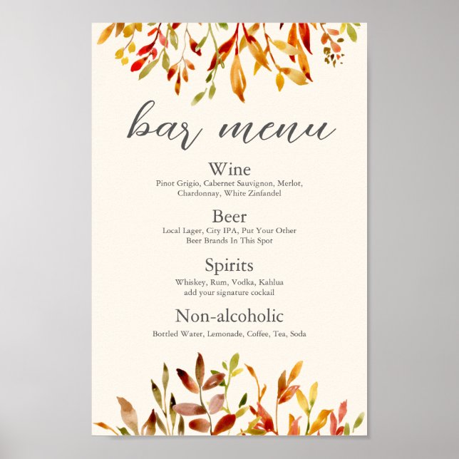 Elegantes Bar für Hochzeiten mit benutzerdefiniert Poster (Vorne)