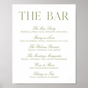 Elegantes Bar-Schild für Hochzeiten in Salbeigrün  Poster