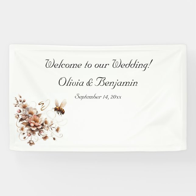 Elegantes Bär- und Blumenzettel Banner (Horizontal)