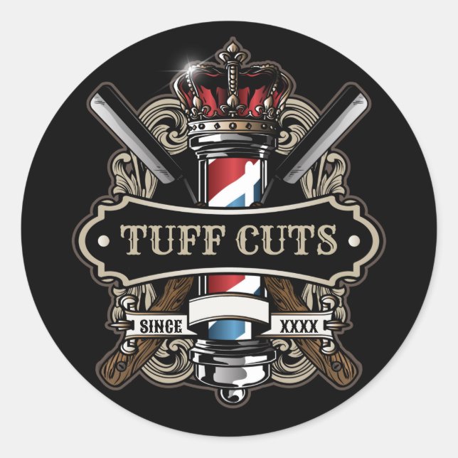 Elegantes Barbershop-Logo personalisieren 2 Runder Aufkleber (Vorderseite)