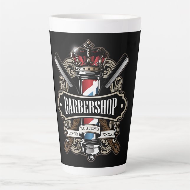 Elegantes Barbershop-Logo Persönliche Gestaltung d Milchtasse (Vorderseite)