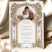 Elegantes Barock Gold Floral Foto Hochzeit