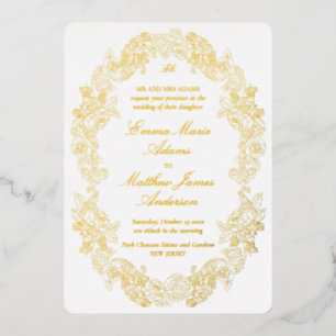 Elegantes Barock-Goldkamm-Monogramm-Hochzeit Folieneinladung