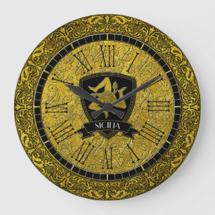 Elegantes barockes Gold sizilianisches Trinacria Große Wanduhr