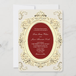 Elegantes Barockgold und Burgunder Hochzeit Einladung