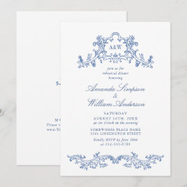Elegantes Baroque Dusty Blue Classy Probe Dinner Einladung