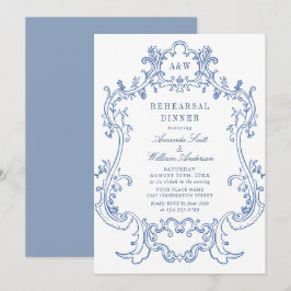 Elegantes Baroque Dusty Blue Frame Probe Dinner Einladung