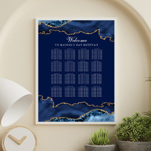 Elegantes Bat Mitzvah Party Blue Gold Seating Char Poster