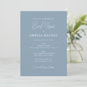Elegantes Bat Mizwa-Dusty-Blue Modern-Script Chic Einladung