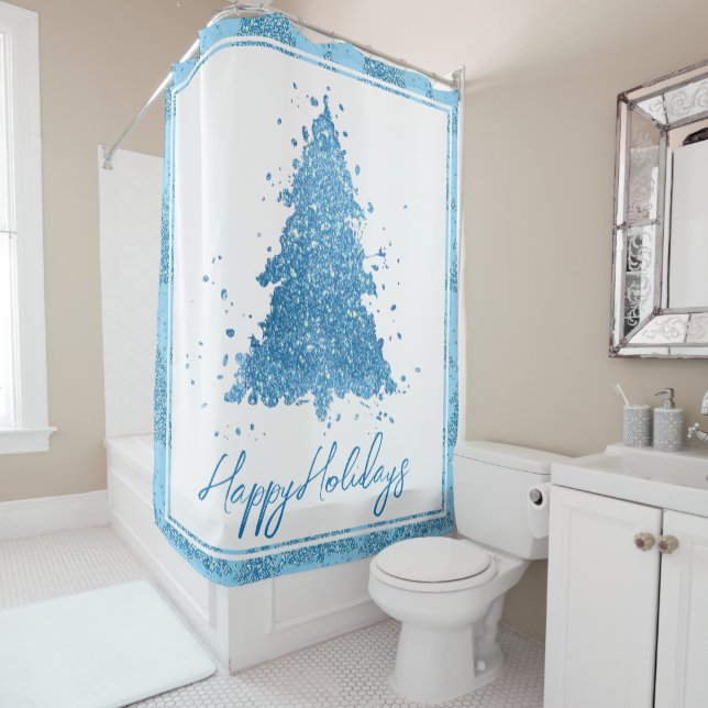 Elegantes Baummuster | Luxe Aqua Mint Weihnachten Duschvorhang (Beispiel)