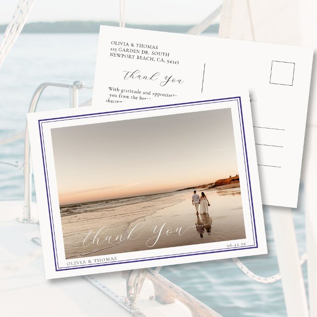 Elegantes Beach Destination Nautical Wedding Foto Postkarte (Von Creator hochgeladen)