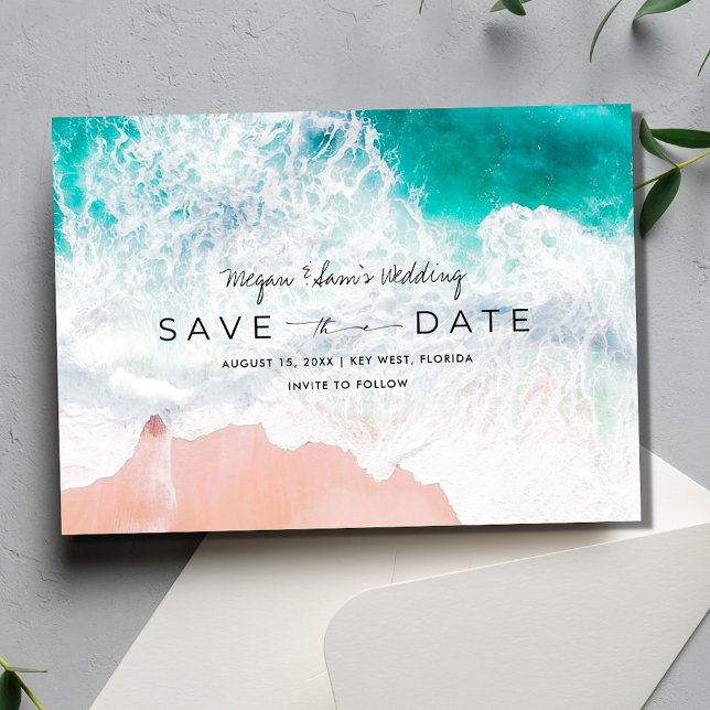 Elegantes Beach Hochzeit in Urlaubsort Foto Save The Date (Elegant Beach Destination Wedding Photo Save The Date)