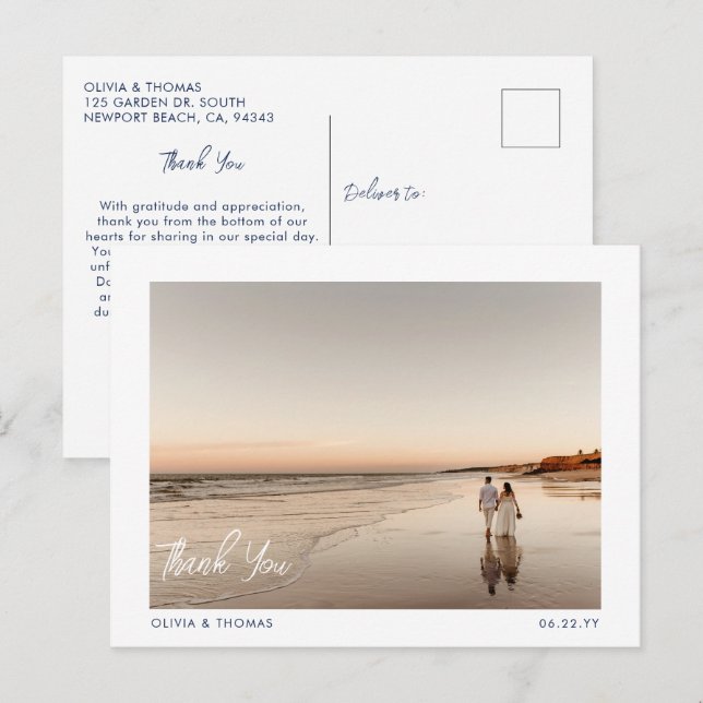 Elegantes Beach Modern Class Wedding Foto Vielen D Postkarte (Vorne/Hinten)