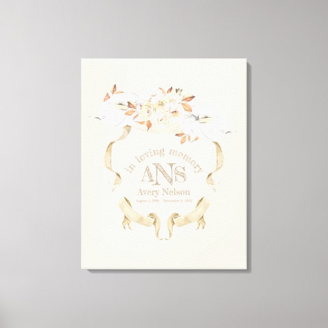 Elegantes Beerdigungscreme-Rose Monogram-Wappen Leinwanddruck (Vorderseite)