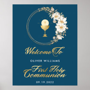 Elegantes Begrüßungsbanner der ersten heiligen Kom Poster