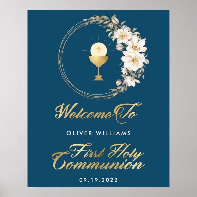 Elegantes Begrüßungsbanner der ersten heiligen Kom Poster (Vorne)