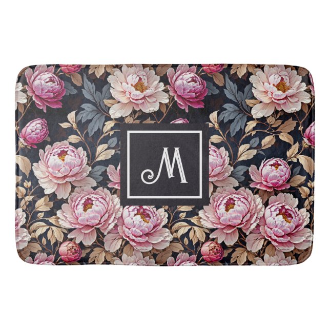 Elegantes Begrüßungsblütenrosa, Peony Floral Monog Badematte (Vorderseite)