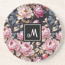 Elegantes Begrüßungsblütenrosa, Peony Floral Monog