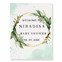 Elegantes Begrüßungsschild für Baby Shower mit Grü