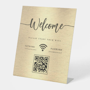 Elegantes Begrüßungsskript WIFI QR Code Metallic G Sockelschild