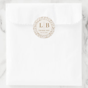 Elegantes beige Blumenmuster Runder Aufkleber