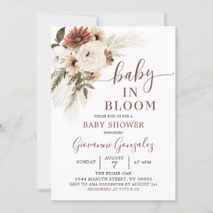 Elegantes Beige Boho Baby in Bloom Baby Shower Einladung