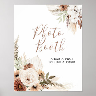 Elegantes Beige Boho Pampas Gras Foto Booth Schild