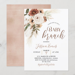 Elegantes Beige Boho Pampas Grass Baby Brunch Einladung
