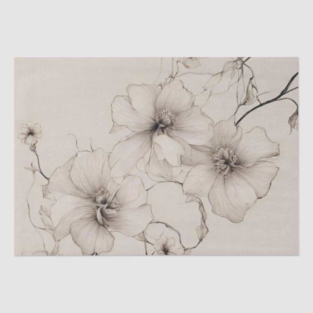 Elegantes Beige Boho Stil Blumenmuster Seidenpapier (Vorderseite)