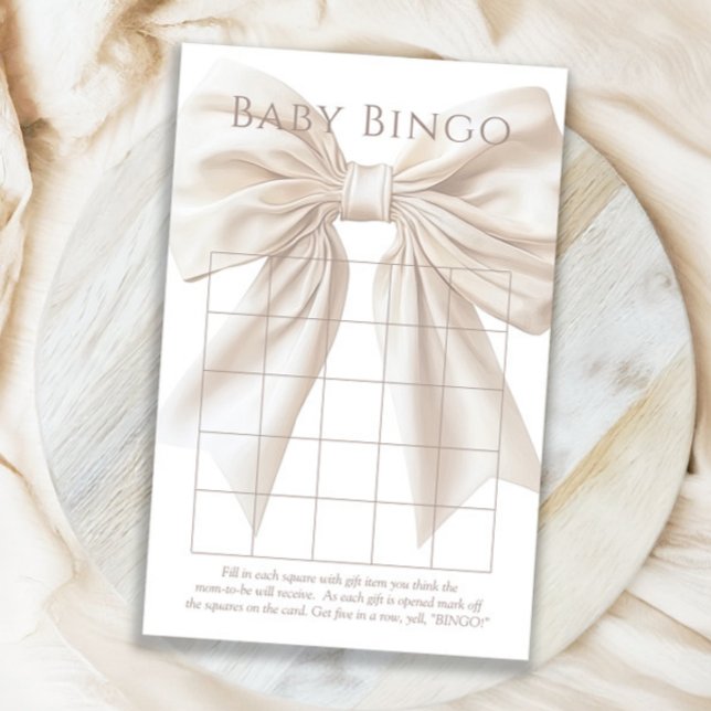 Elegantes Beige Bow Neutral Baby Shower Baby Bingo (Von Creator hochgeladen)