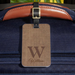 Elegantes Beige Brown Kuhleder Textur Monogramm Gepäckanhänger